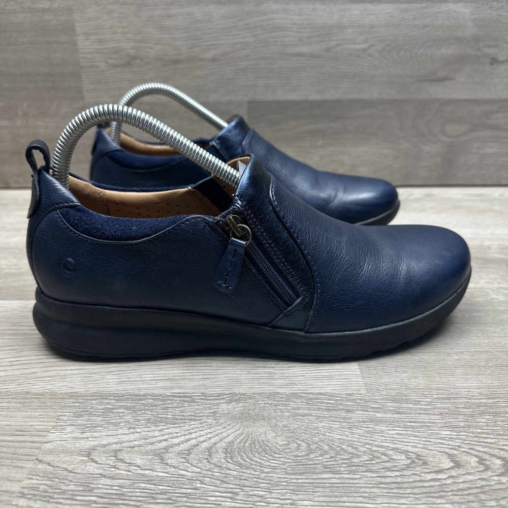 Clarks Unstructured Shoes Womens 10N Casual Side Zip Loafer Blue Leather - Picture 9 of 12